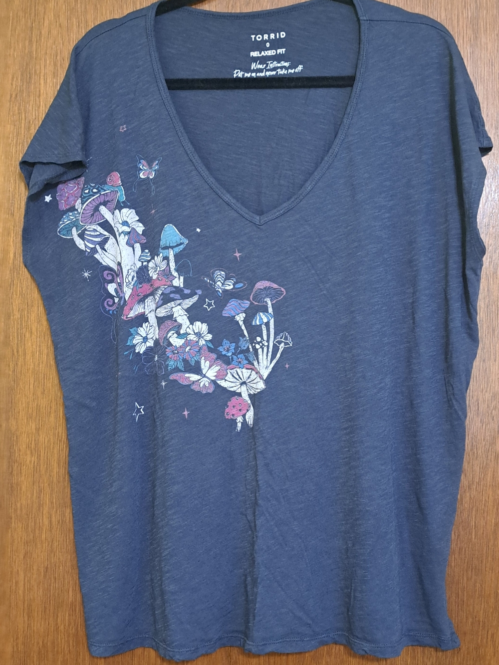 torrid Navy V-Neck Tee with Floral & Mushroom Graphic